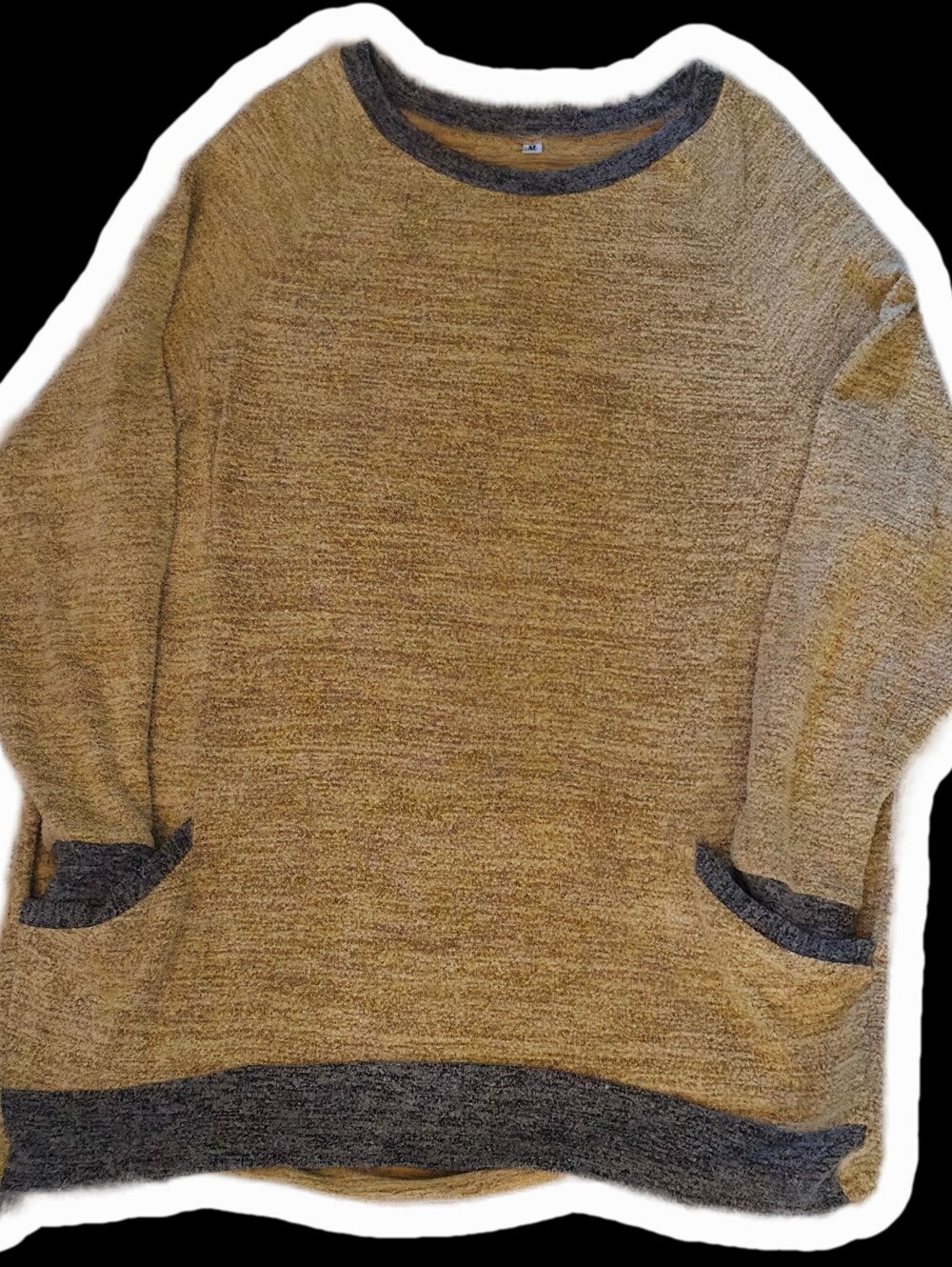 Men's Or Women's Pocket Casual Crewneck Sweater So Soft...Tan with Charcoal Trim